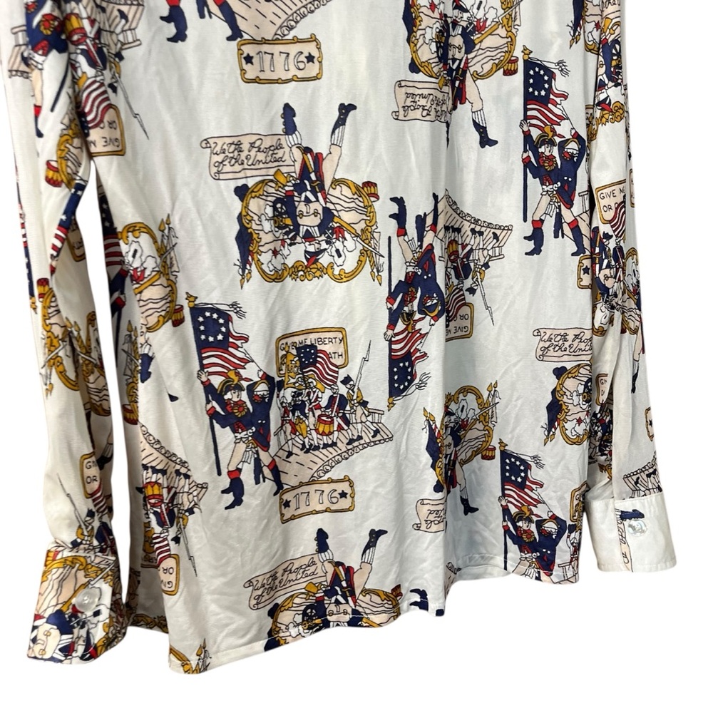 Vintage Martell 1776 Independence Day American Revolution Print Point Neck Sz M - Picture 3 of 15
